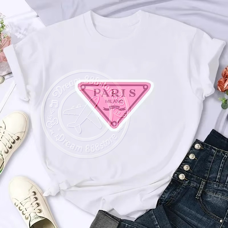 Streetwear Brand Paris - Damen-Mode-Marken-T-Shirt „Paris Milano“ mit Vintage-Schriftzug-Print, Kurzarm,