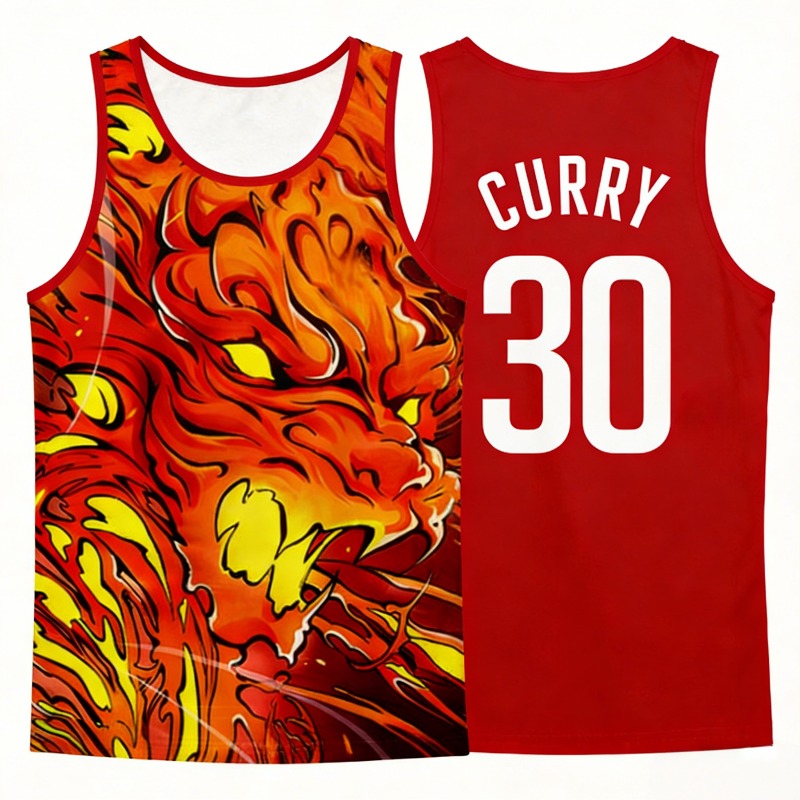 Streetwear Brand Jersey - 2026 Sommer Anime Flammenmuster Curry James